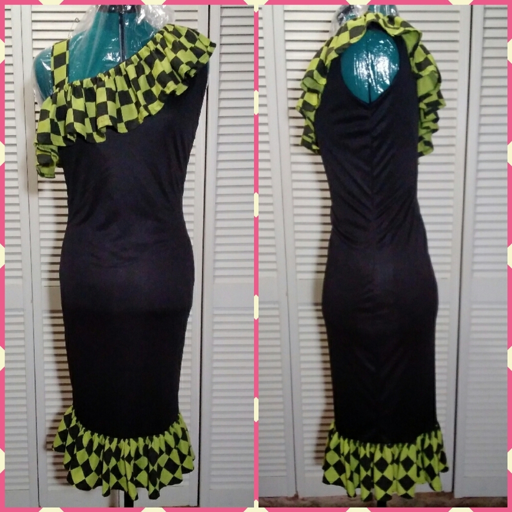 Handmade Dress with Green Checker Ruffles